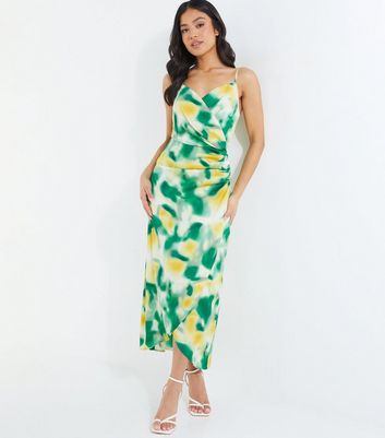 QUIZ Petite Green Tie Dye Strappy Midi Dress New Look