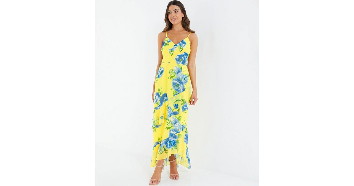 QUIZ Yellow Floral Midaxi Dress | New Look