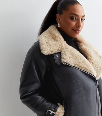 Black faux outlet fur moto jacket