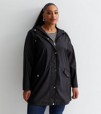 Curves Black Hooded Rain Anorak New Look