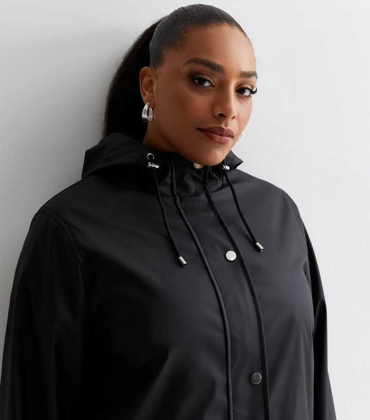 Curves Black Hooded Rain Anorak | New Look