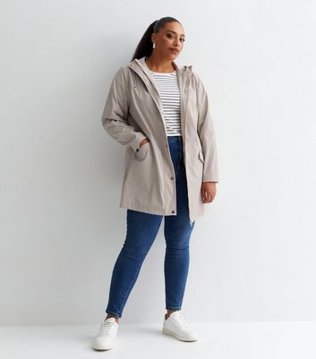 Curves Cream Hooded Rain Anorak New Look