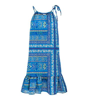 ONLY Blue Abstract Patchwork Strappy Mini Dress New Look