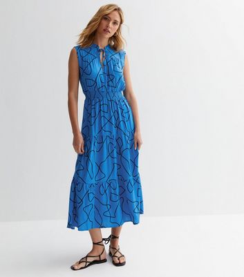 ONLY Blue Abstract Tiered Hem Maxi Dress New Look