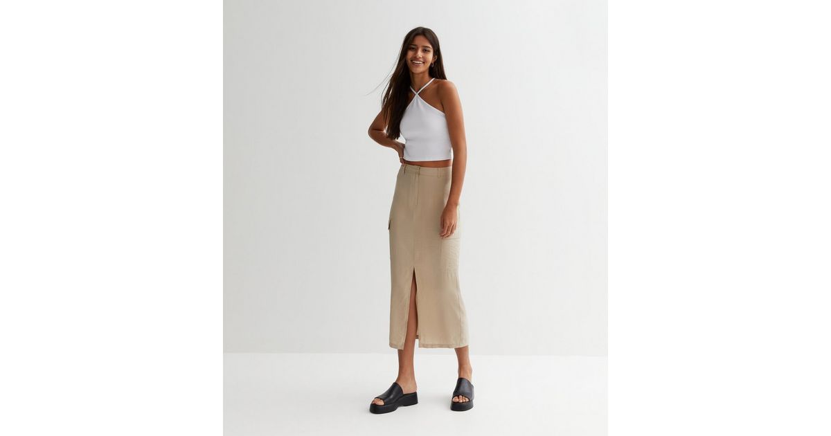 Stone Split Hem Cargo Midaxi Skirt | New Look