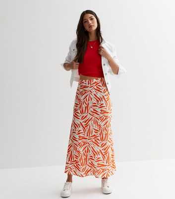 Red Abstract Bias Cut Midi Skirt