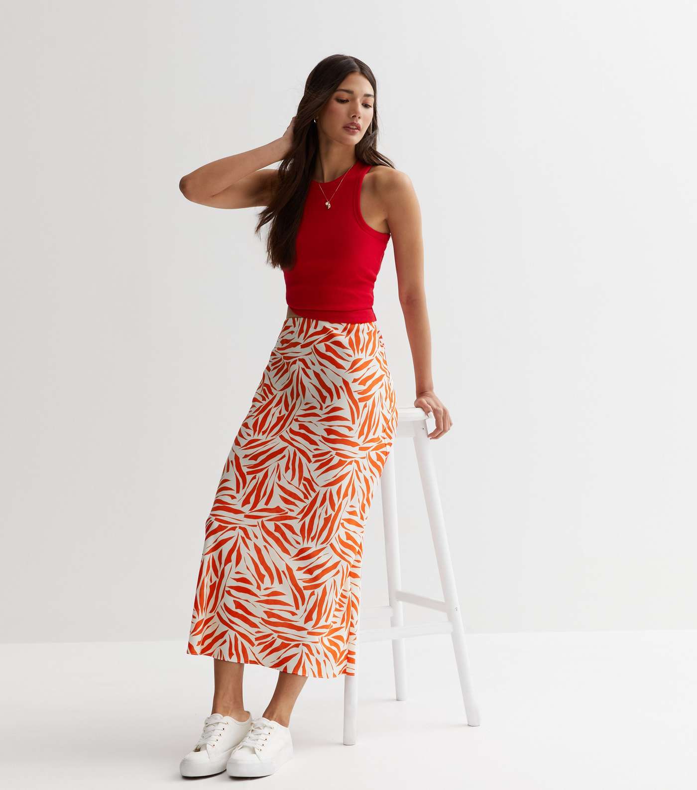 Red Abstract Bias Cut Maxi Skirt Image 2