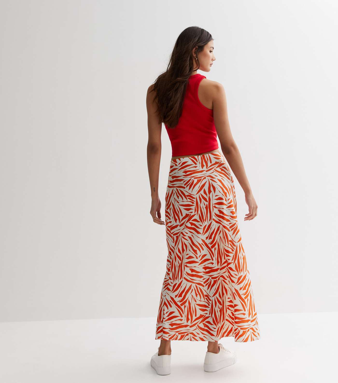 Red Abstract Bias Cut Maxi Skirt Image 4
