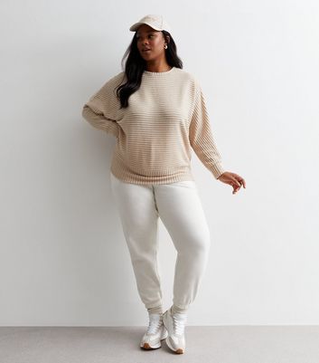 Curves Cream Ribbed Knit Batwing Top New Look