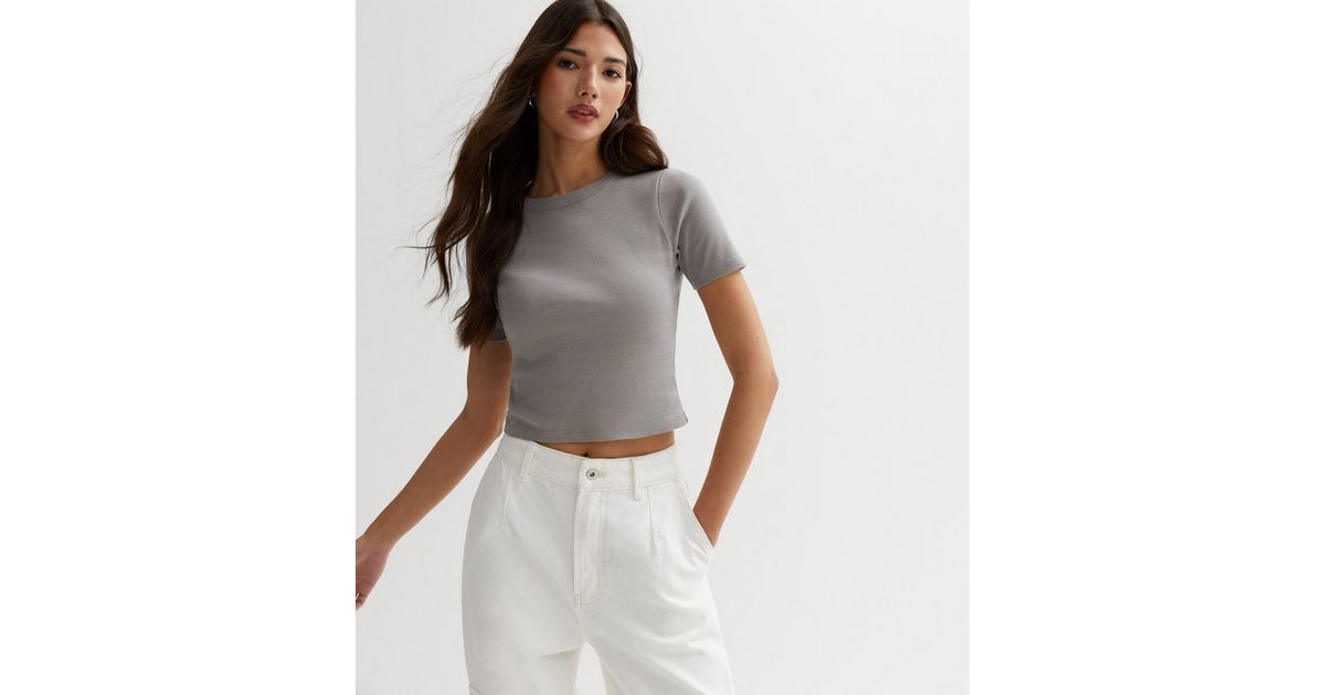 Grey Cotton Short Sleeve Crop T-Shirt | New Look