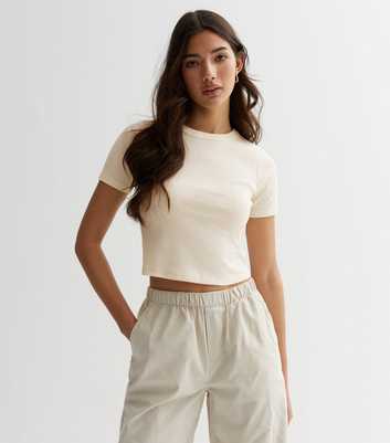 Cream Cotton Short Sleeve Crop T-Shirt