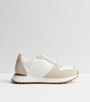 White Contrast Leather-Look Trainers