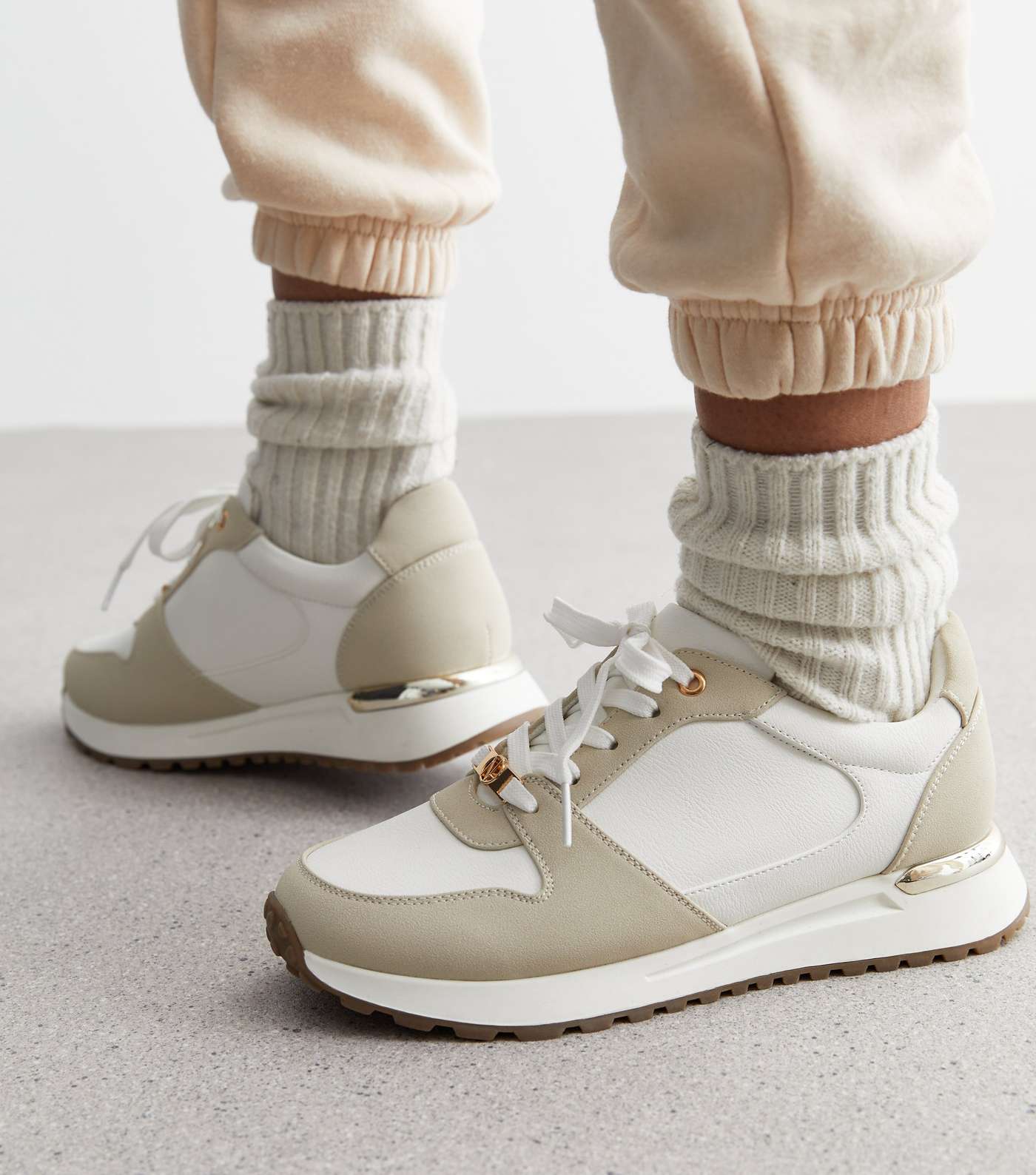 White Contrast Leather-Look Trainers Image 2
