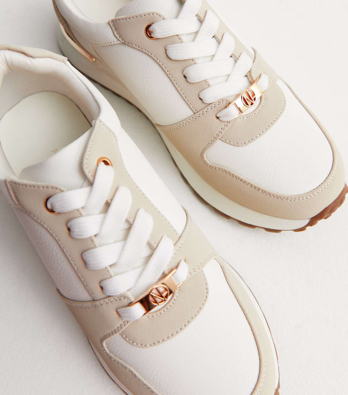 White Contrast Leather-Look Trainers Image 4