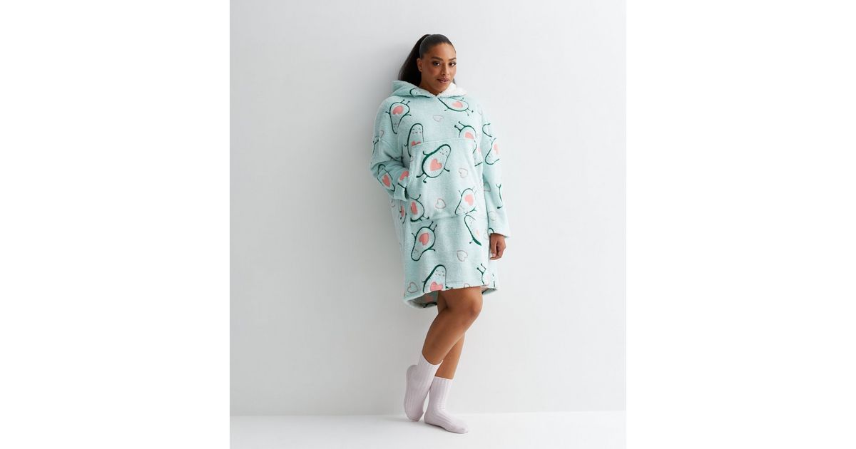 Curves Pale Blue Avocado Blanket Hoodie New Look