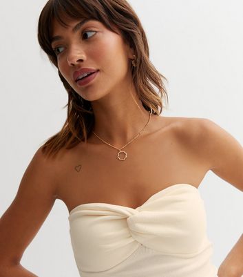 Off White Twist Front Bandeau Crop Top New Look