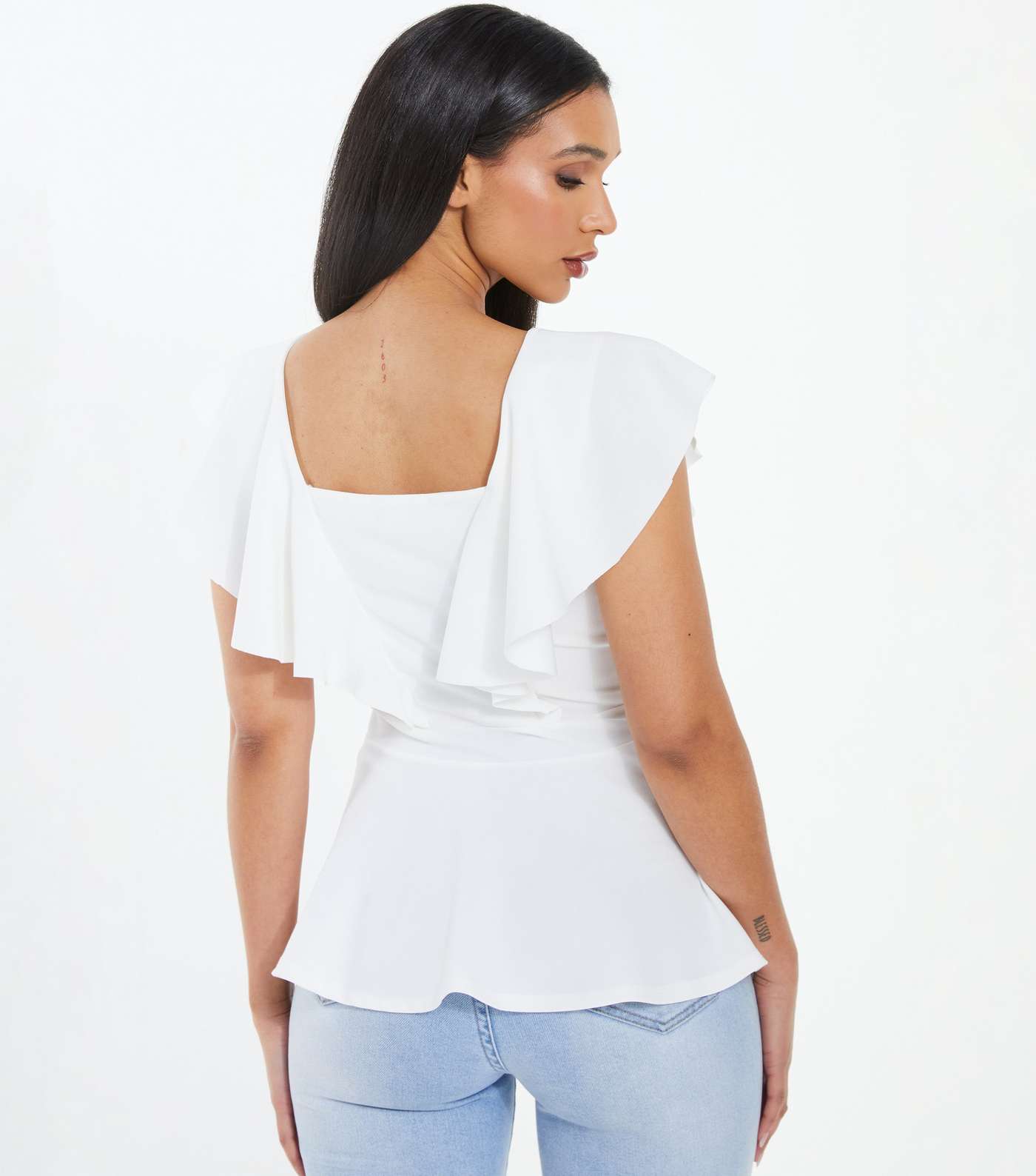QUIZ Off White Frill Buckle Peplum Top Image 3