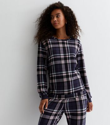 Tall Blue Trouser Pyjama Set with Check Print New Look