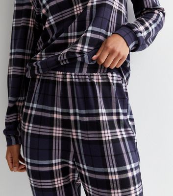 Tall Blue Trouser Pyjama Set with Check Print New Look