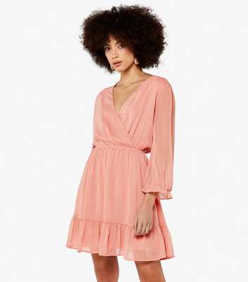 Apricot Pink Crinkle Chiffon Mini Wrap Dress