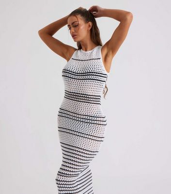 Urban Bliss White Stripe Pointelle Knit Midaxi Dress New Look