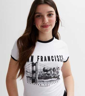 Girls White San Francisco Ringer Logo T-Shirt