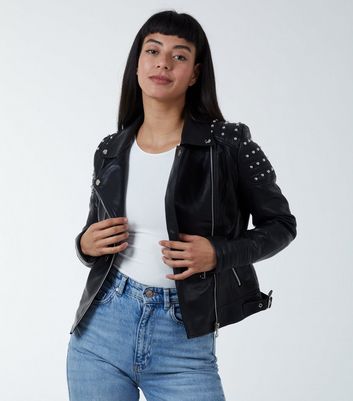 Studded leather discount biker jacket womens