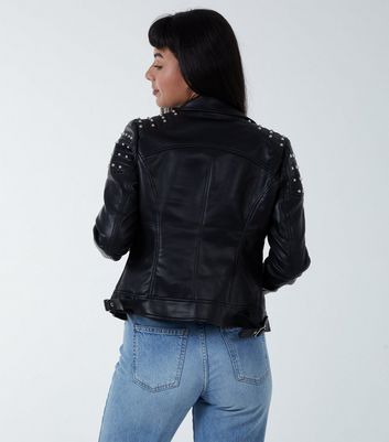 Leather studded biker jacket sale