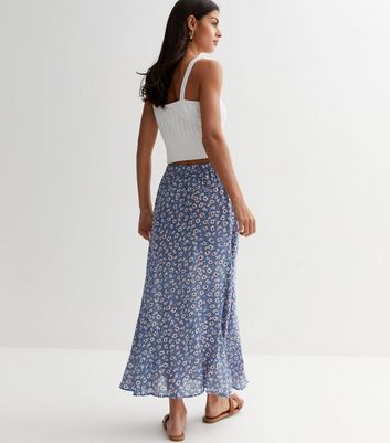 Blue floral skirt outlet new look