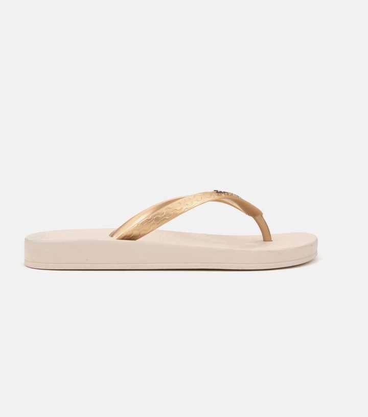 Ipanema Tan and Gold Anatomica Flip Flops