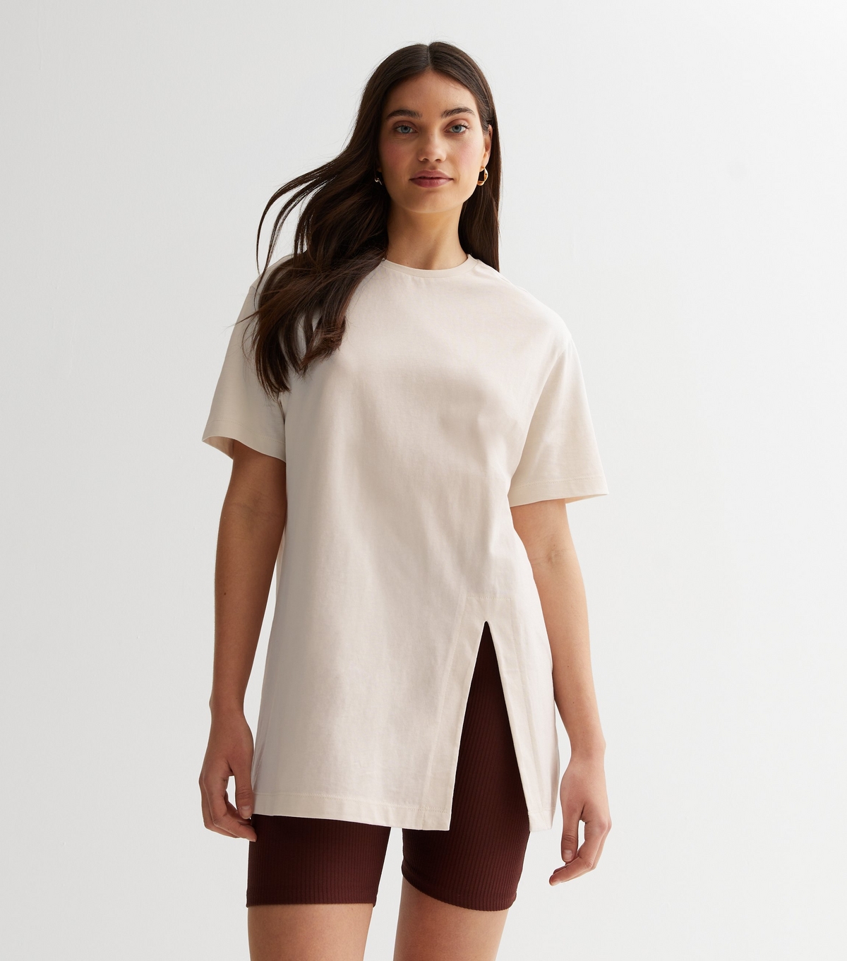 Women's Cream Cotton Split Hem Oversized T-Shirt New Look