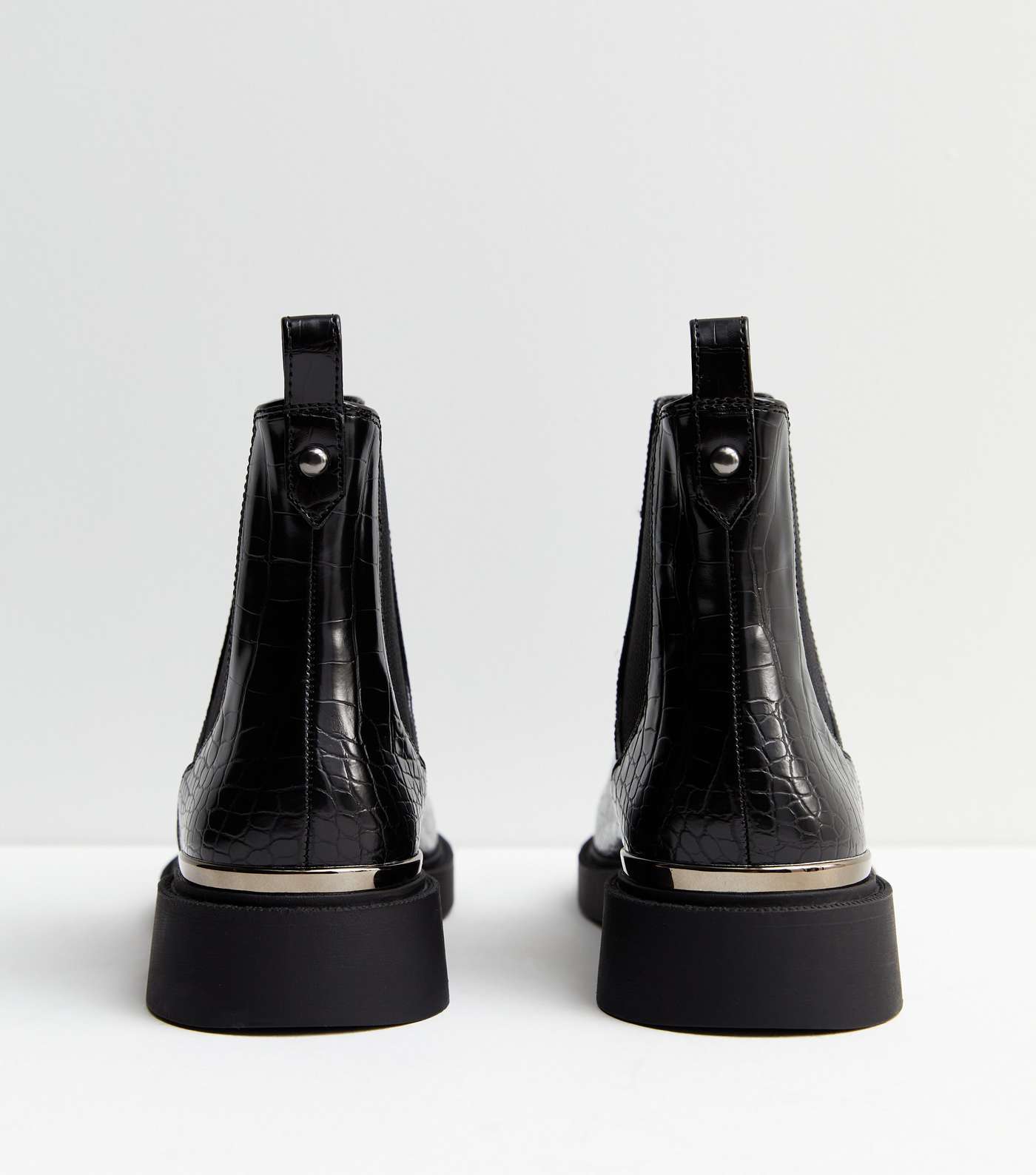 Black Faux Croc Metal Trim Chelsea Boots Image 5