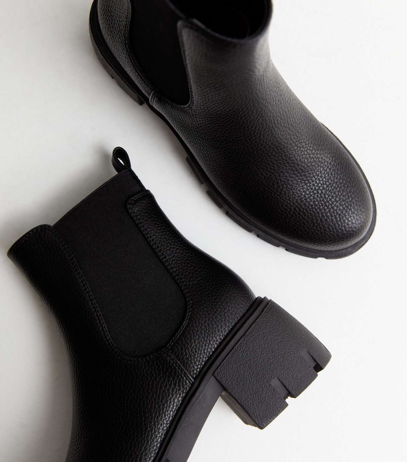 Black Leather-Look Cleated Block Heel Chelsea Boots Image 3