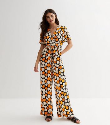 Blue Vanilla Black Abstract Wrap Jumpsuit New Look