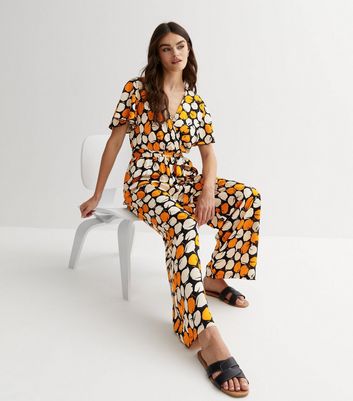 Blue Vanilla Black Abstract Wrap Jumpsuit New Look