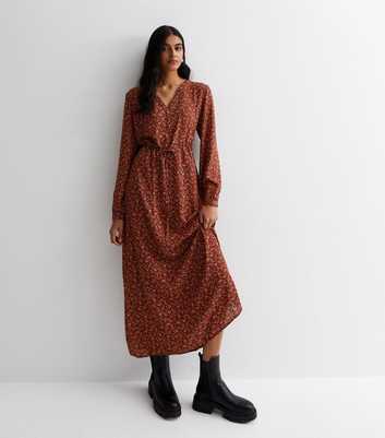 JDY Rust Floral V Neck Midaxi Dress