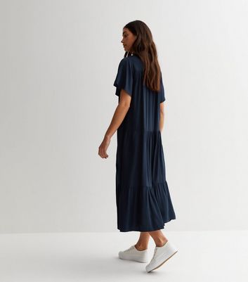 Blue Vanilla Navy Drop Waist Midi Dress New Look