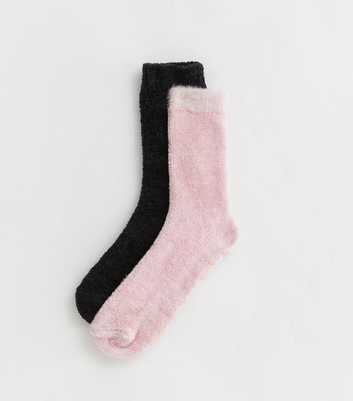 Girls 2 Pack Pink Fluffy Socks