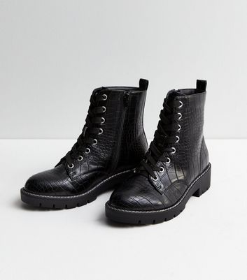 Black croc store biker boots