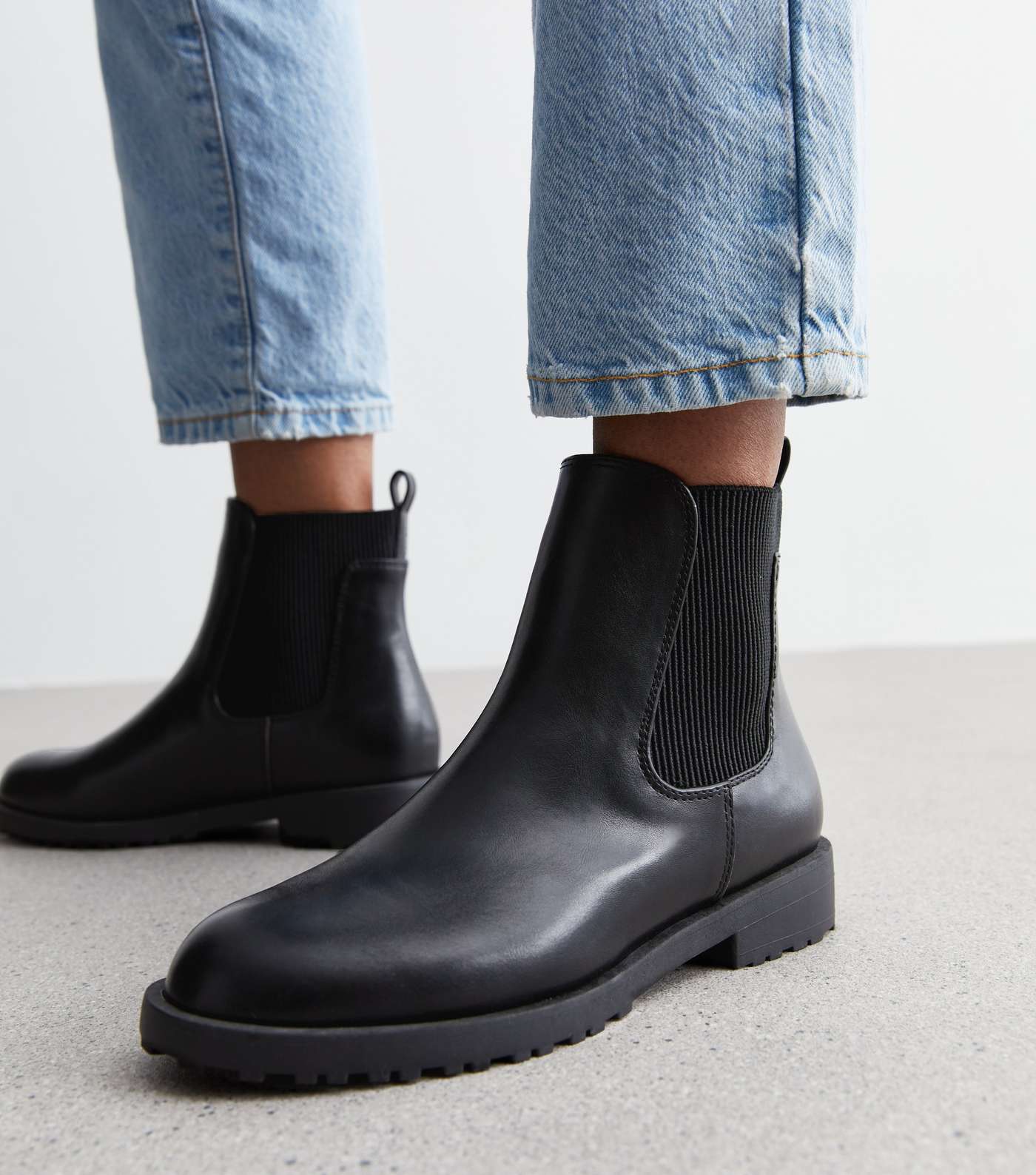 Black Leather-Look Chelsea Boots