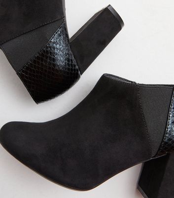 Wide Fit Black Suedette Block Heel Shoe Boots New Look