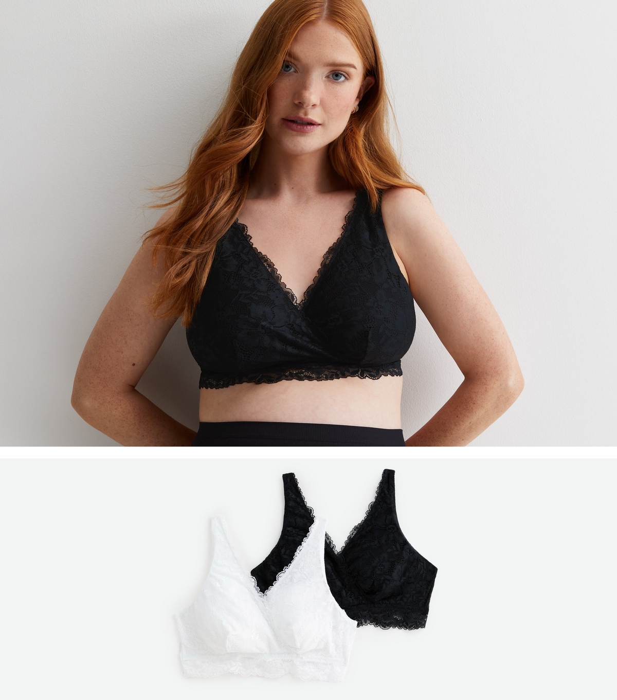 Women's Maternity 2 Pack Black and White Lace Sleep Bras New Look