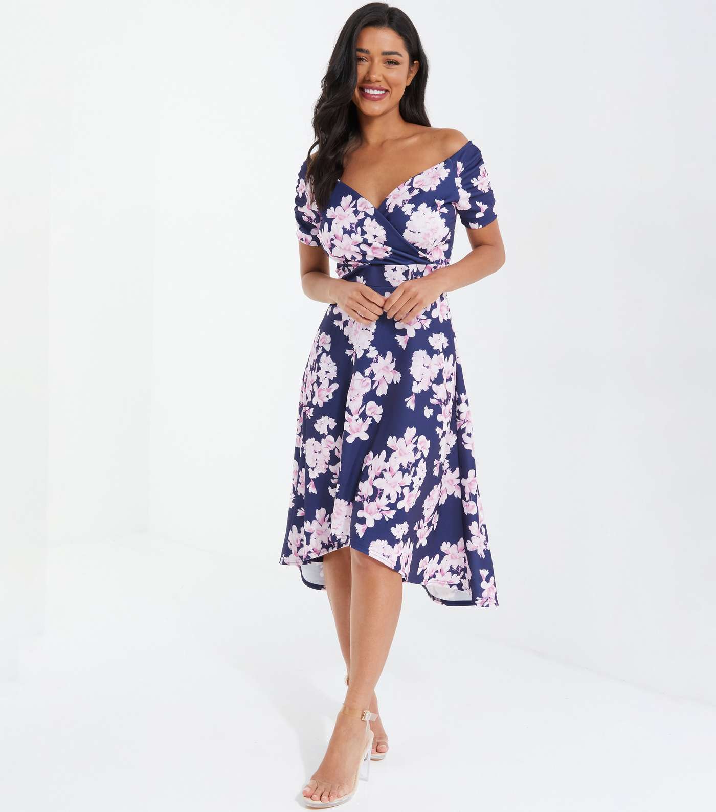 QUIZ Navy Floral Midi Wrap Dress | New Look