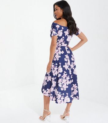 Quiz navy and pink floral sale tea dress