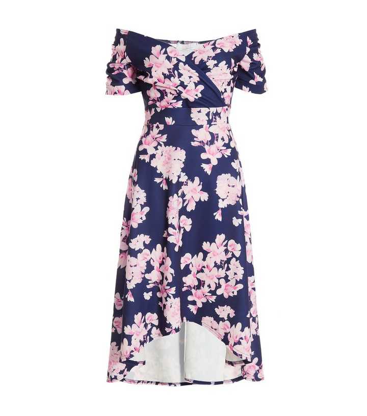 QUIZ Navy Floral Midi Wrap Dress | New Look