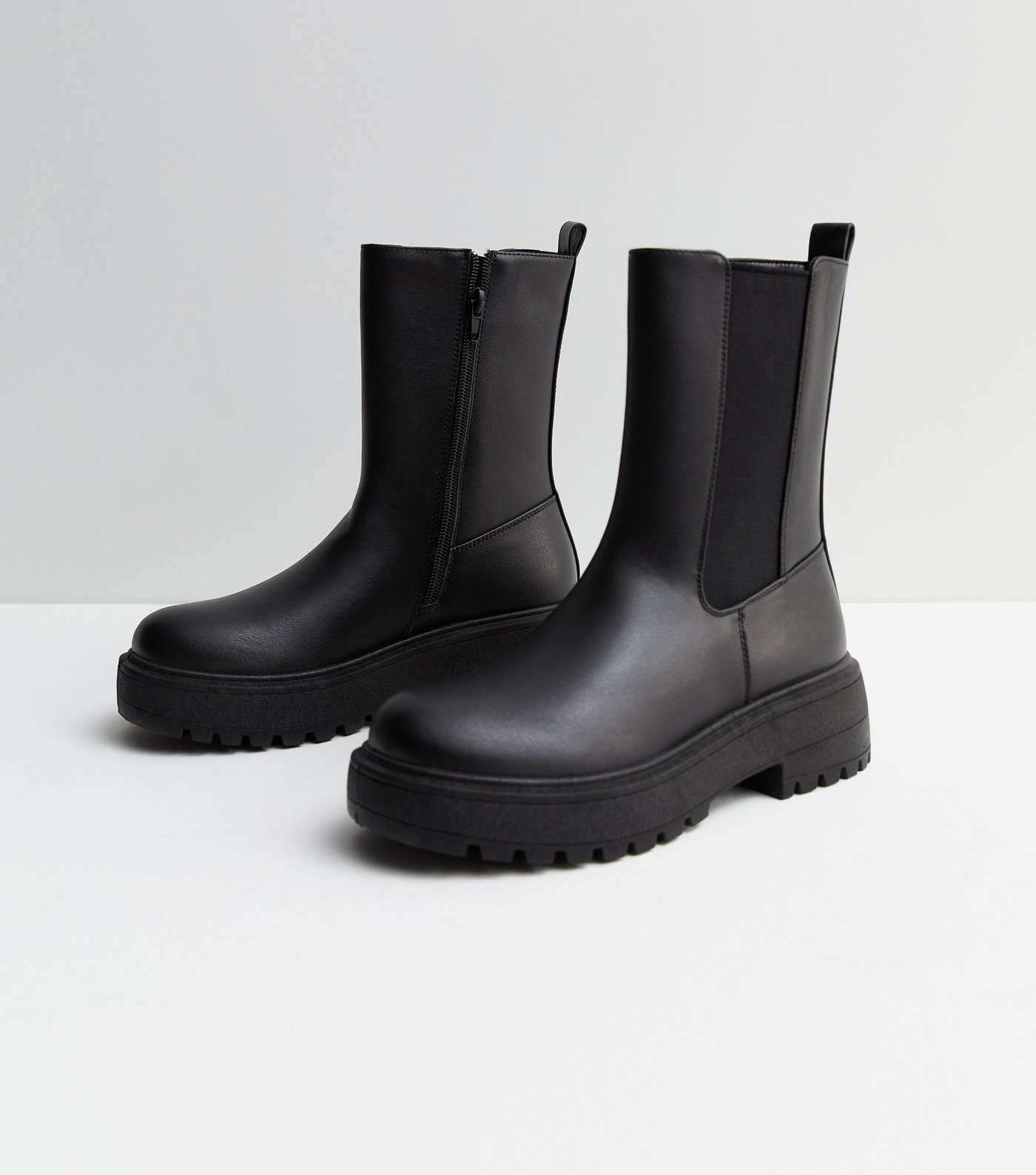 Black Leather-Look High Ankle Chelsea Boots Image 3