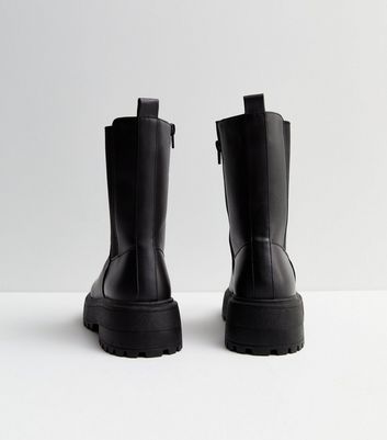 Black Leather-Look High Ankle Chelsea Boots New Look