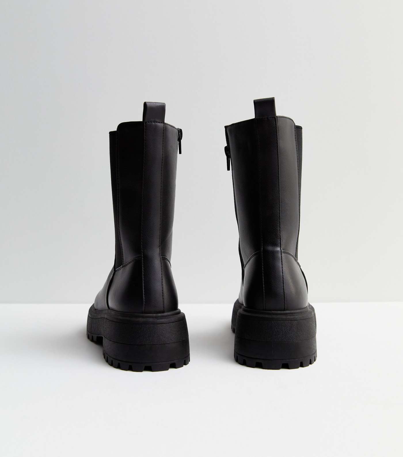 Black Leather-Look High Ankle Chelsea Boots Image 5