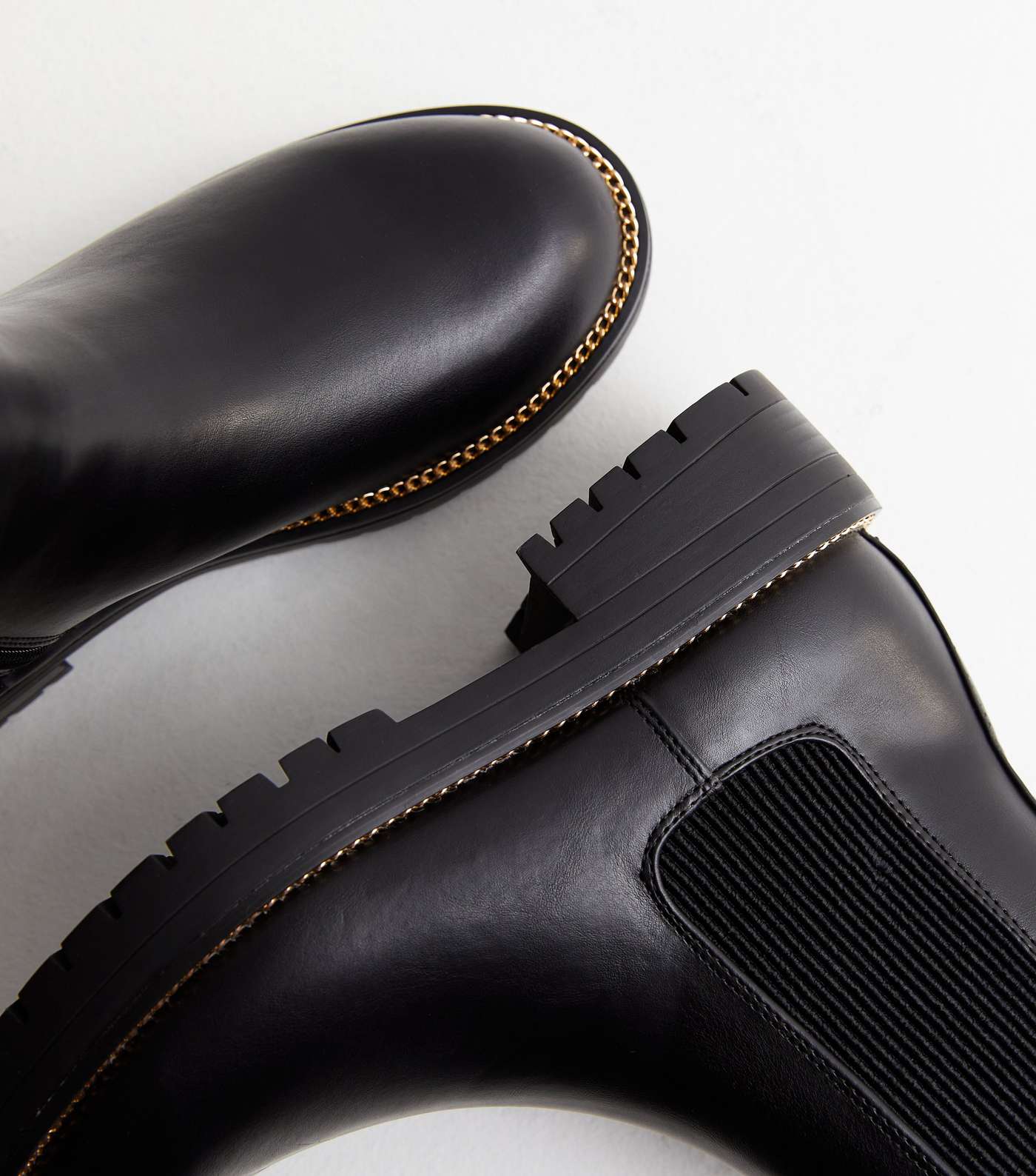 Black Leather-Look Gold Trim Chelsea Boots Image 4