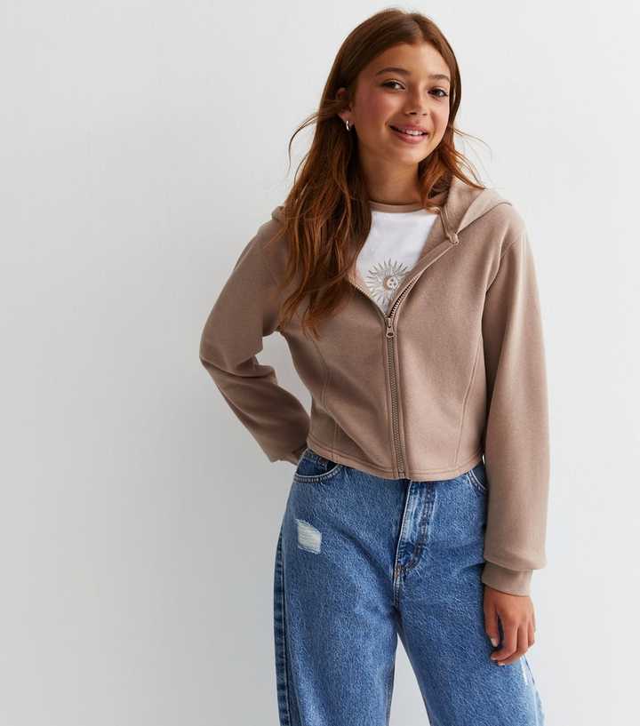 Girls Light Brown Corset Zip Up Hoodie | New Look